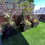 גינה מעוצבת במרפסת עם צמחים וקטע